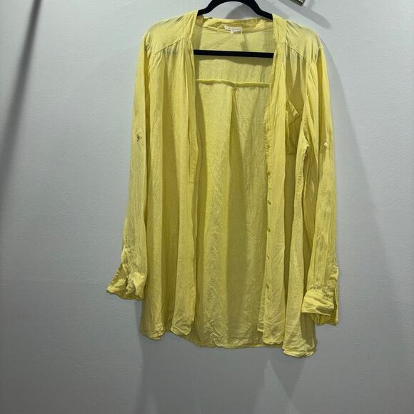 Eileen Fisher Butter Yellow 100% Irish Linen Button Down Shirt- Size Large - Picture 5 of 12